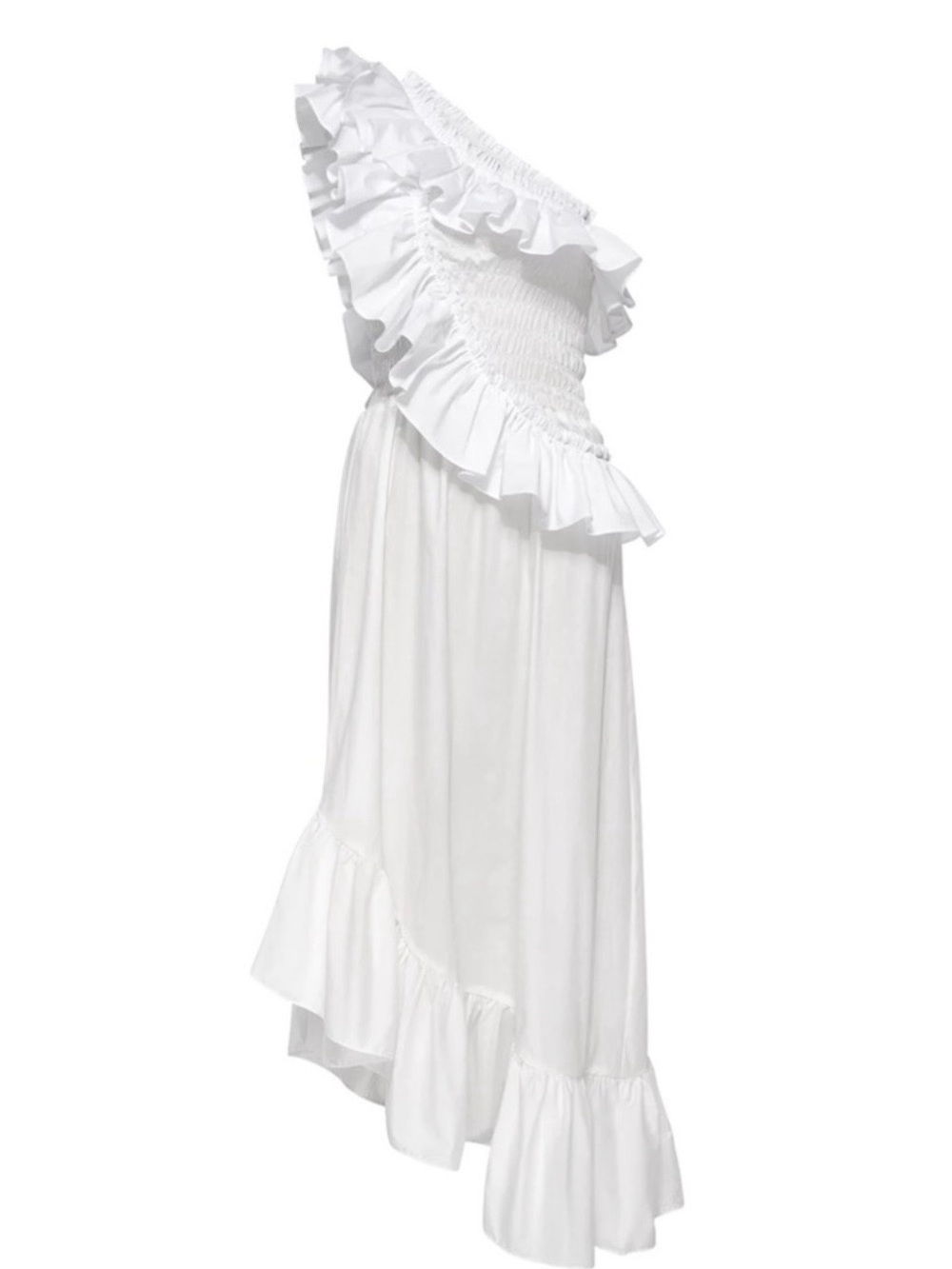 Misa Los Angeles White One-Shoulder Ruffle Maxi Dress